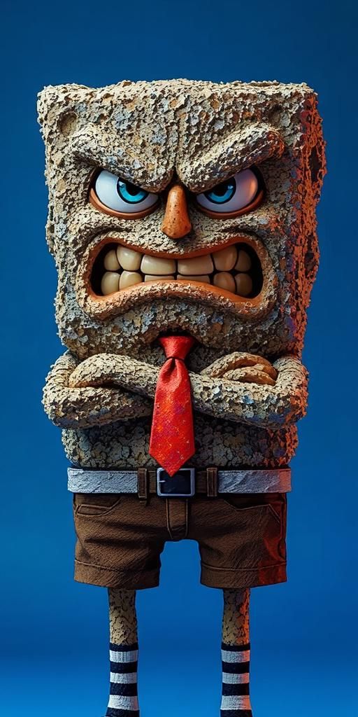 Fierce Sponge Character Wallpaper: Gray & Blue
