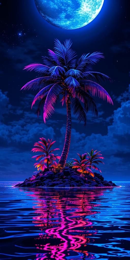 Neon Island Glow Wallpaper