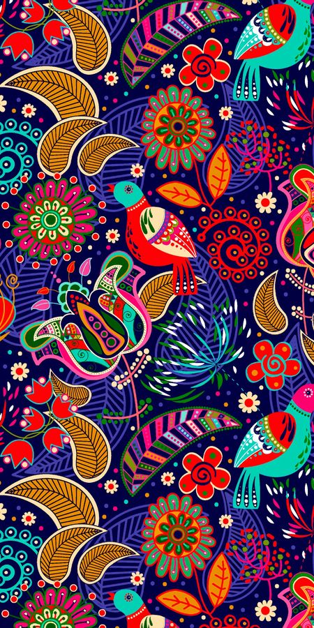 Whimsical Birds and Flowers Wallpaper