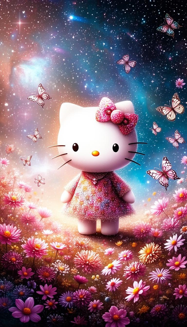 Hello Kitty Garden Butterflies Wallpaper