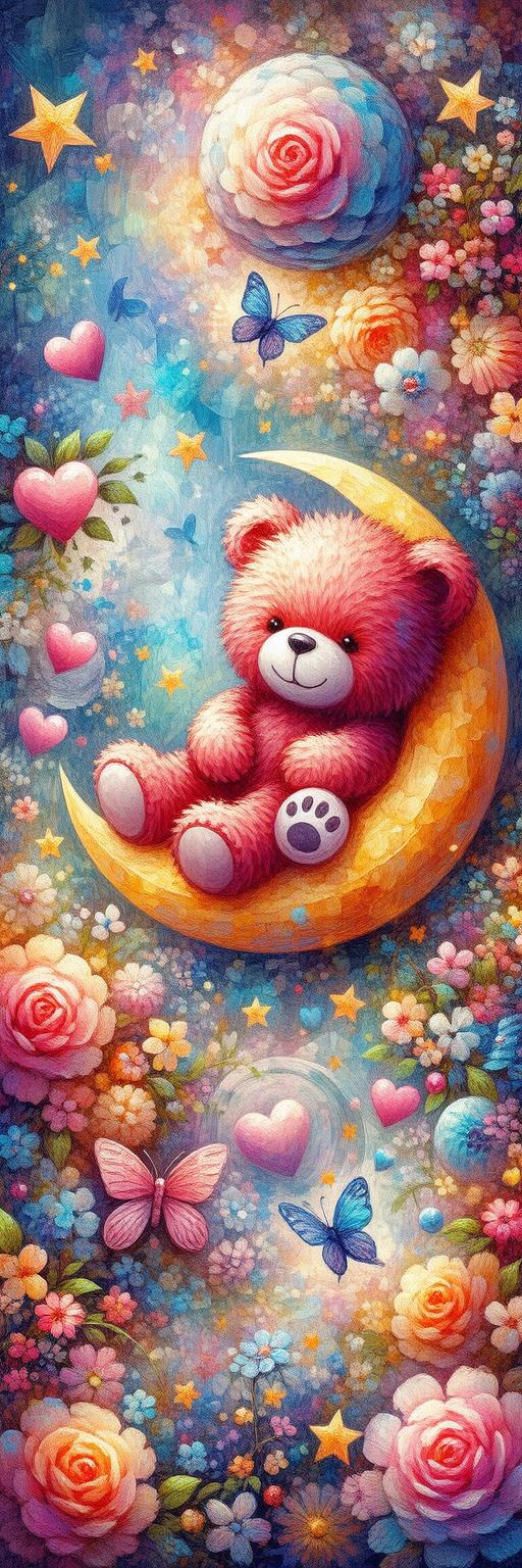 Whimsical Red Teddy Moon Wallpaper