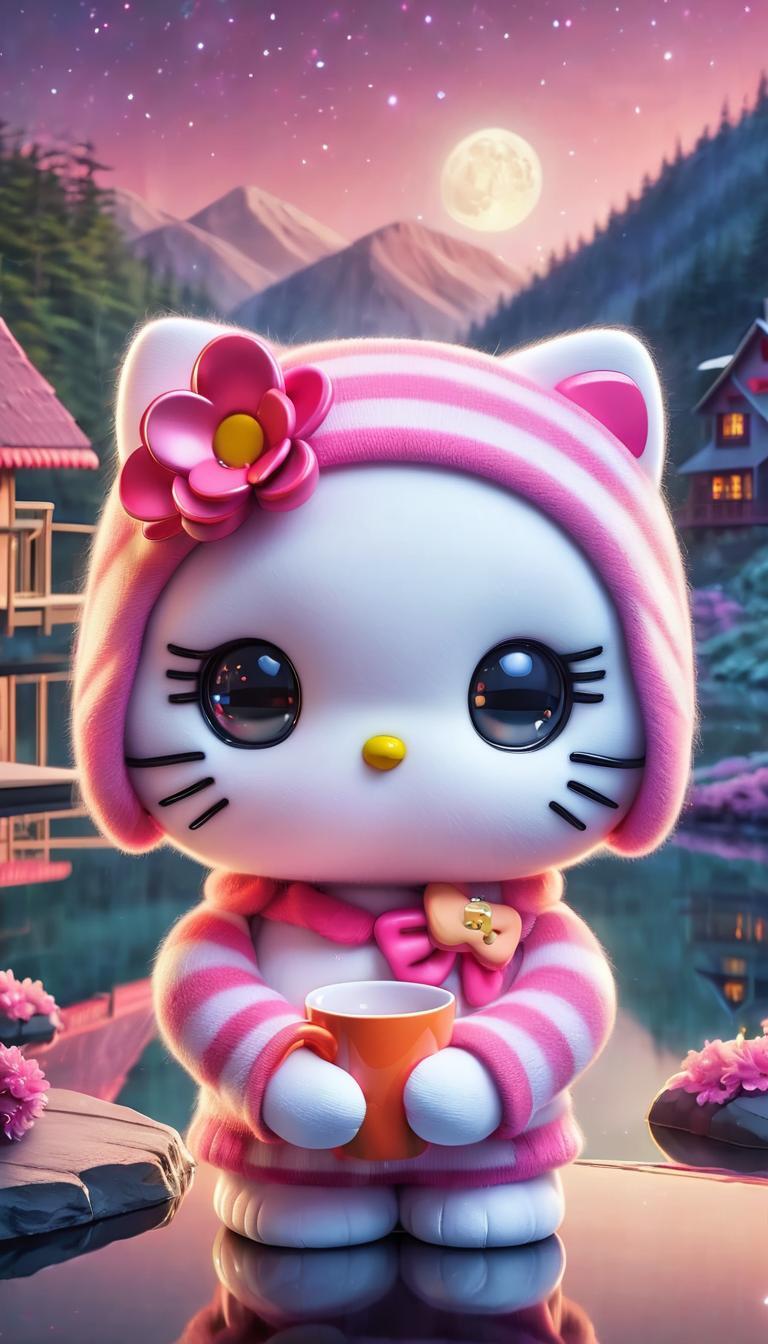 Cozy Hello Kitty Nighttime Wallpaper