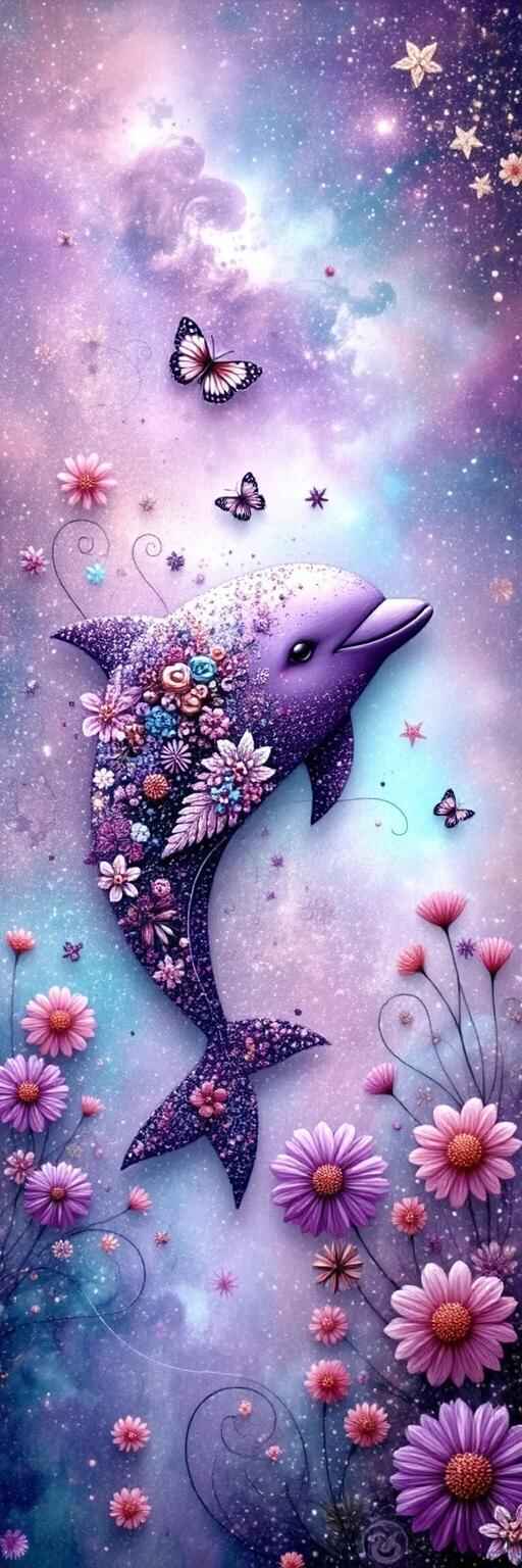 Whimsical Purple Dolphin Wallpaper