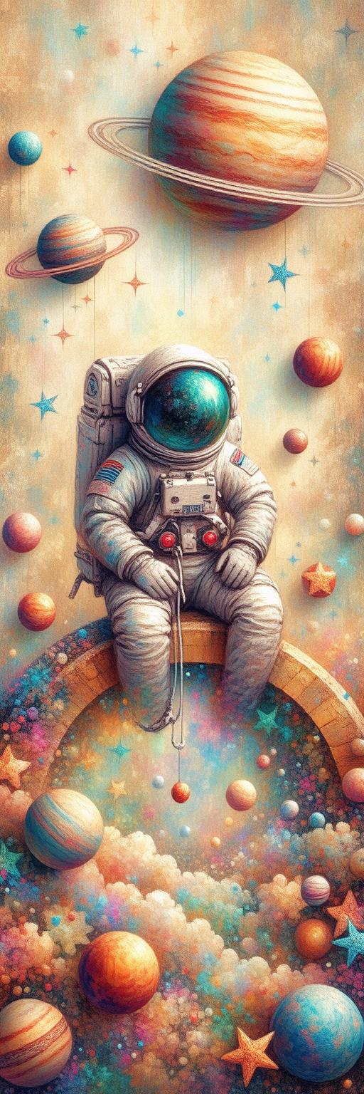 Whimsical Astronaut Crescent Wallpaper
