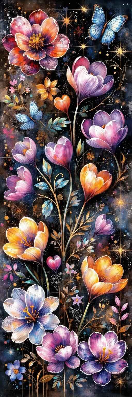 Romantic Floral Heart Mosaic Wallpaper