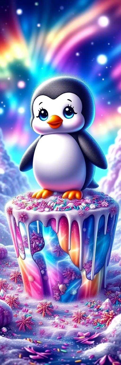 Kawaii Penguin on Candy Iceberg Wallpaper