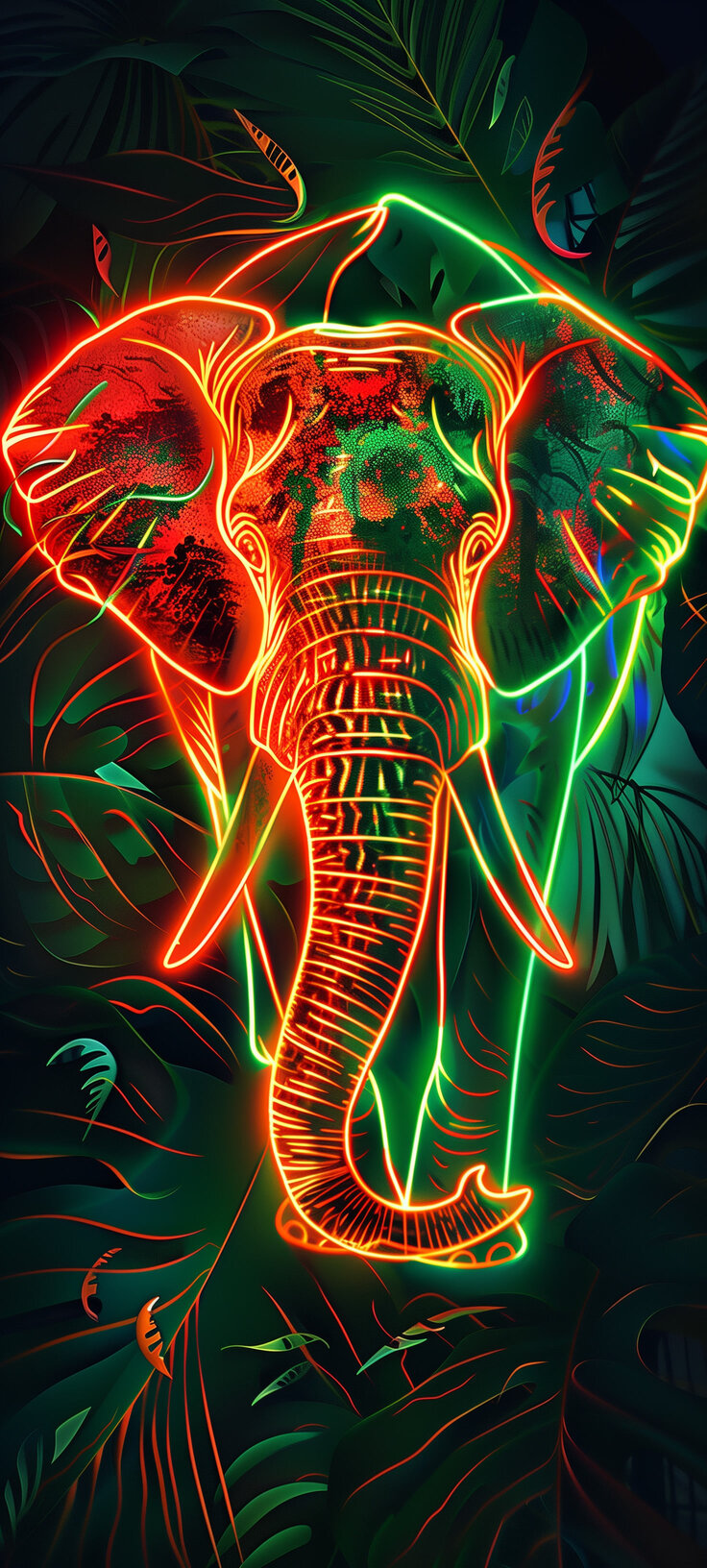 Neon Elephant Jungle Glow Wallpaper