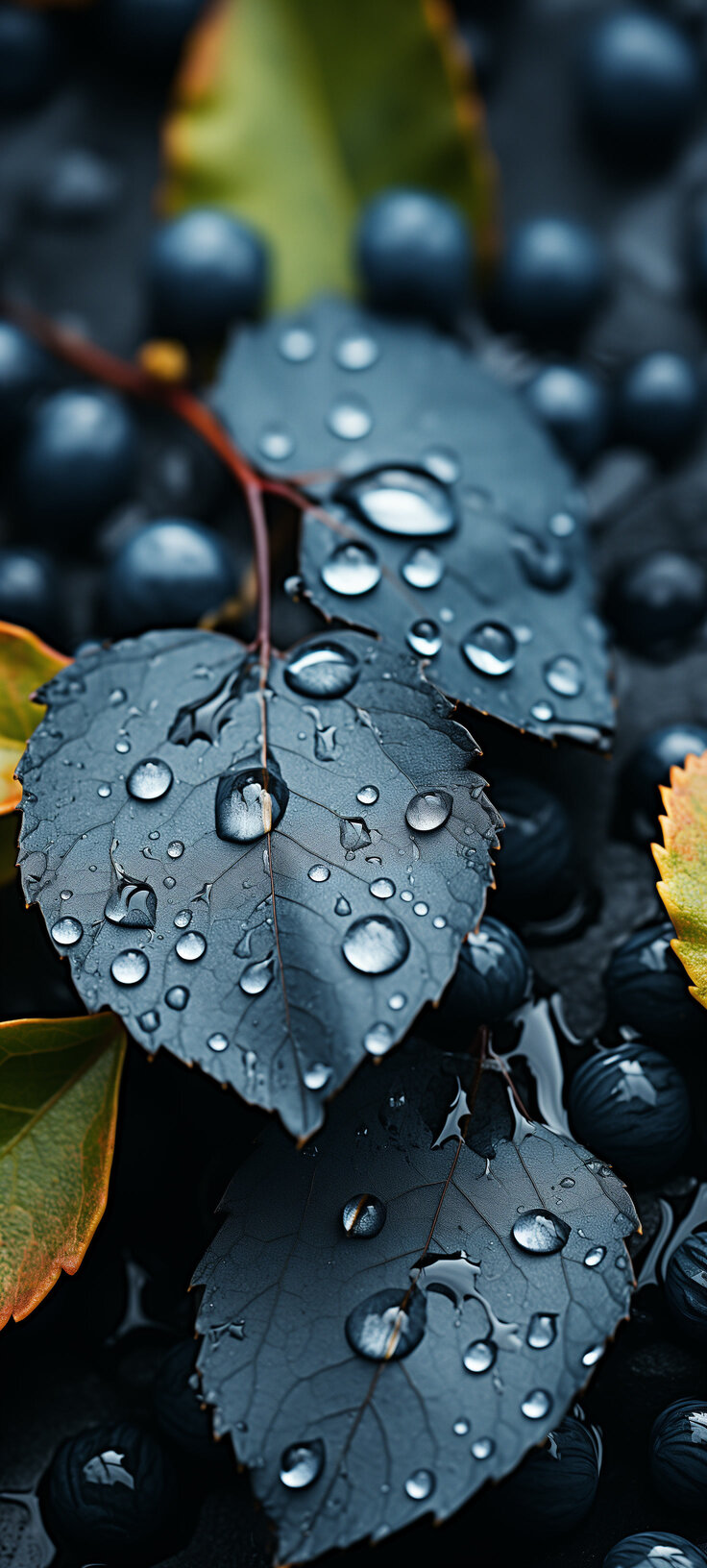 Dew-Kissed Leaves and Berries Macro Wallpaper