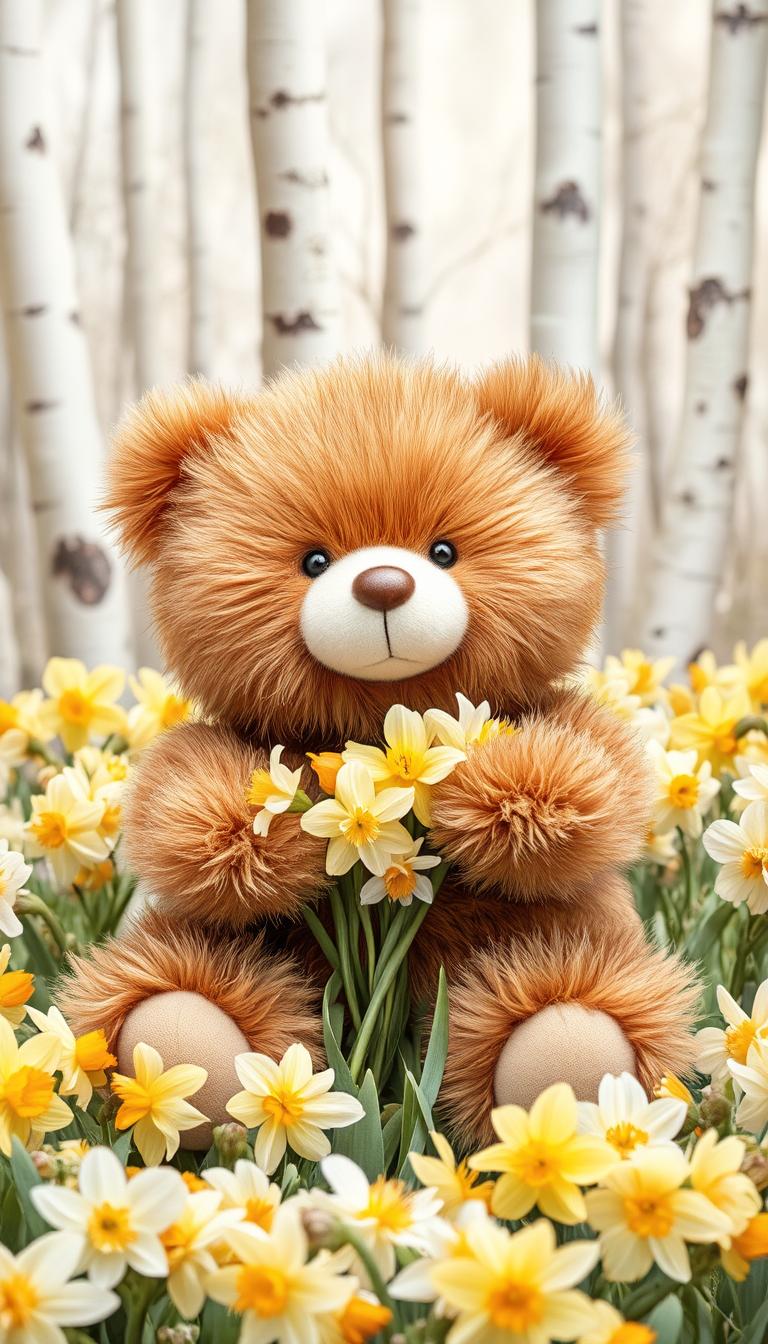 Teddy Bear in Spring Daffodils Wallpaper
