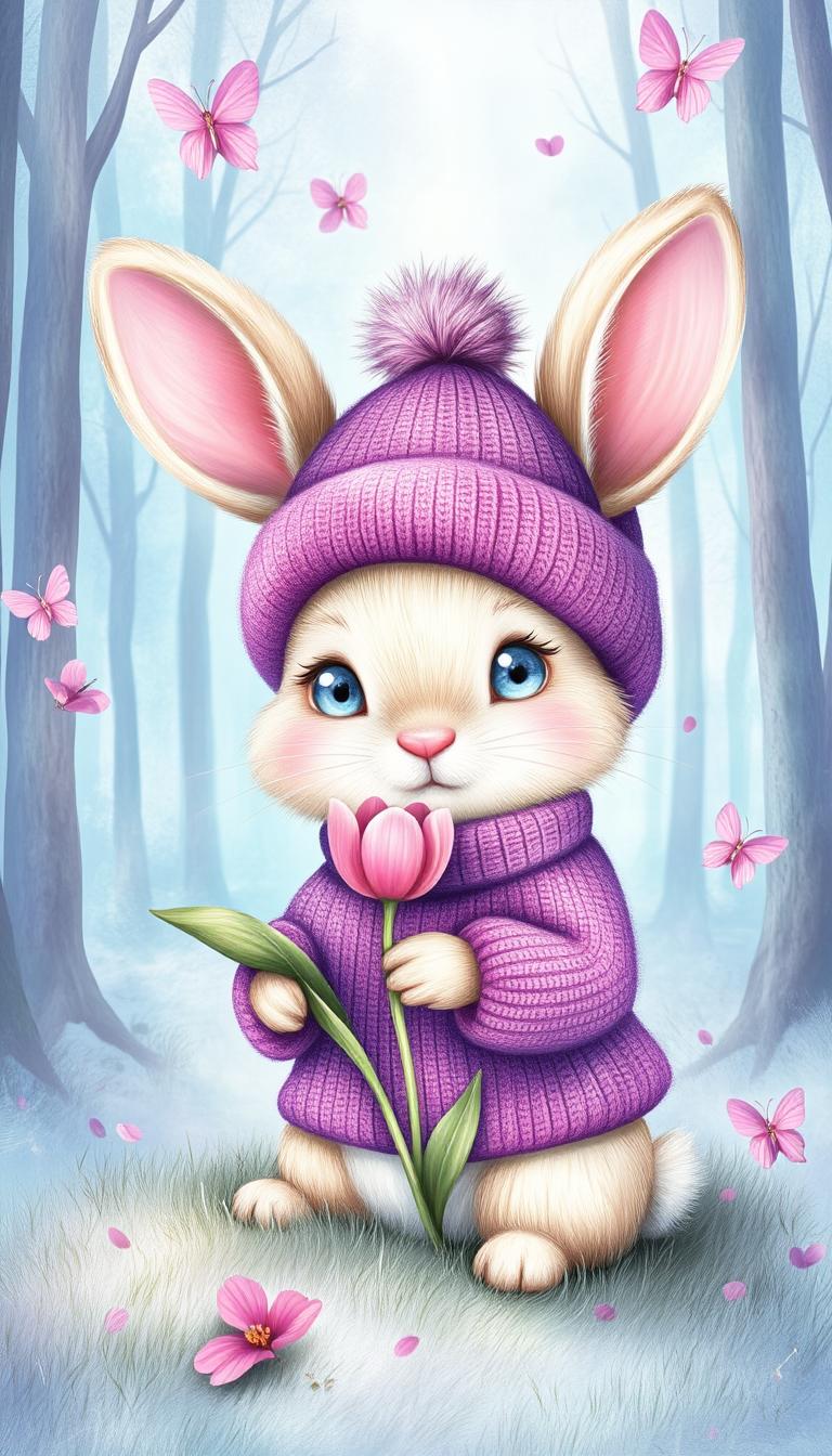 Cozy Bunny with Tulip Wallpaper