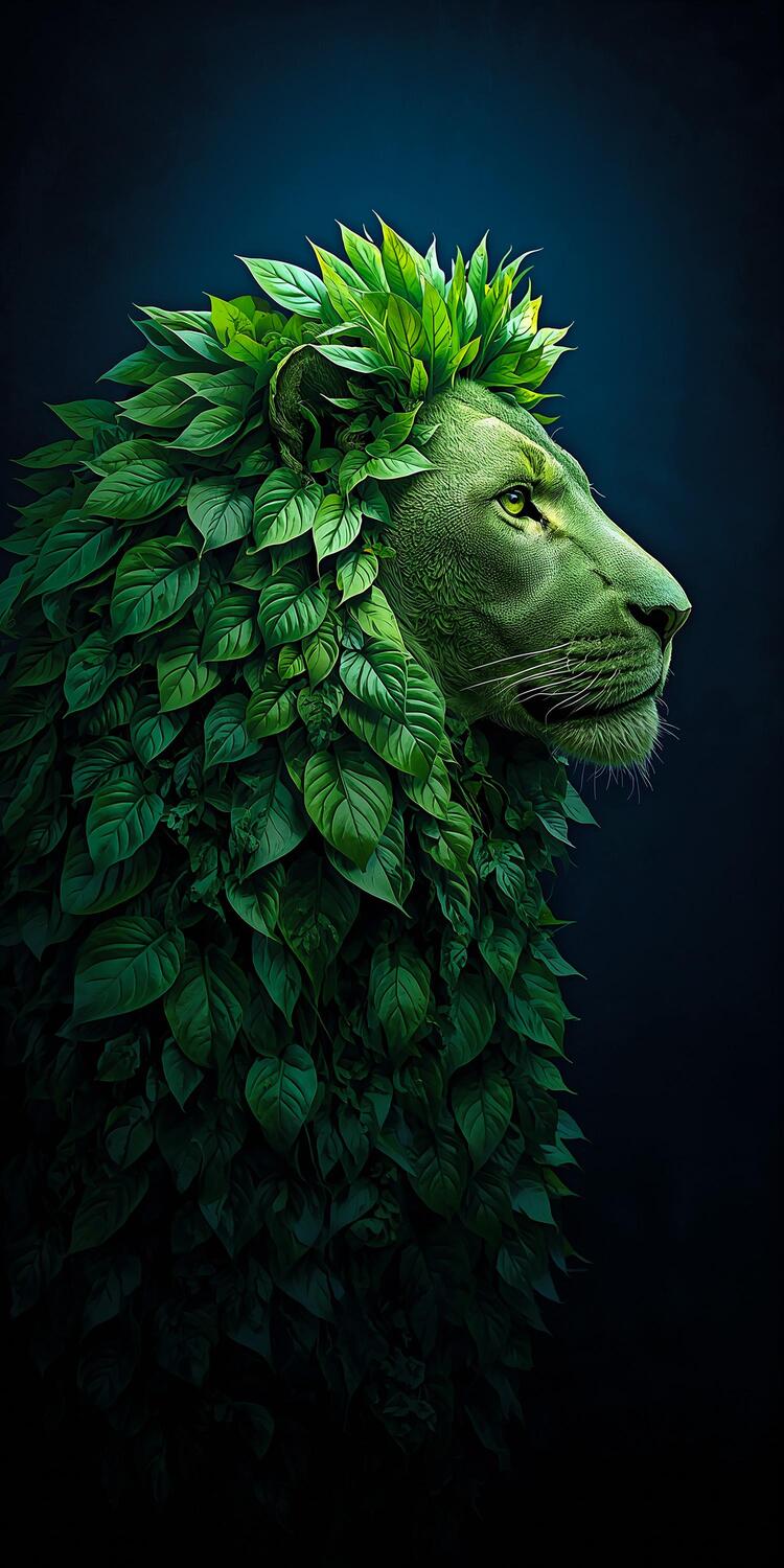 Lion in Leaves Wallpaper