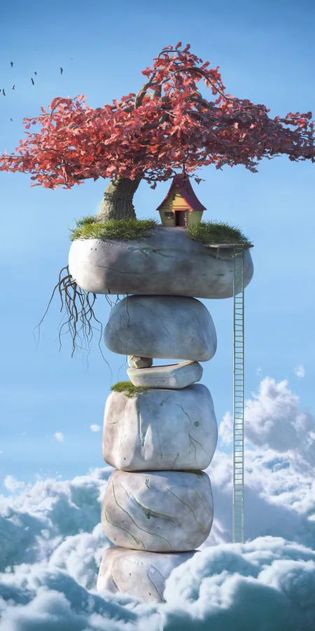 3D Sky House Wallpaper