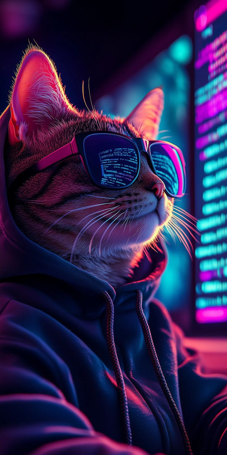 Cyberpunk Cat Neon Illustration Wallpaper