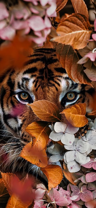 Tiger With Flowers Felidae Wallpaper