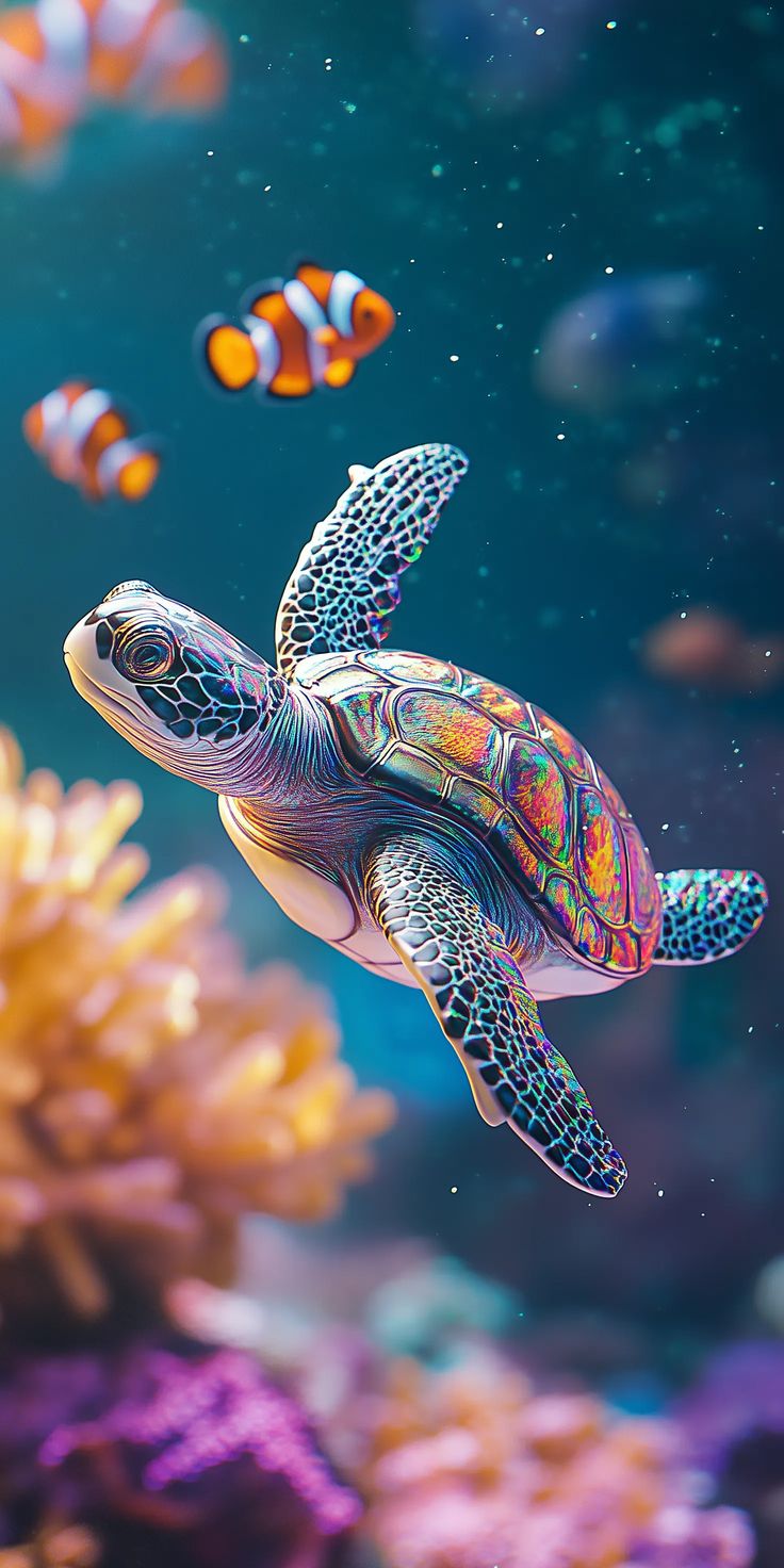 Colorful Sea Turtle Underwater Wallpaper