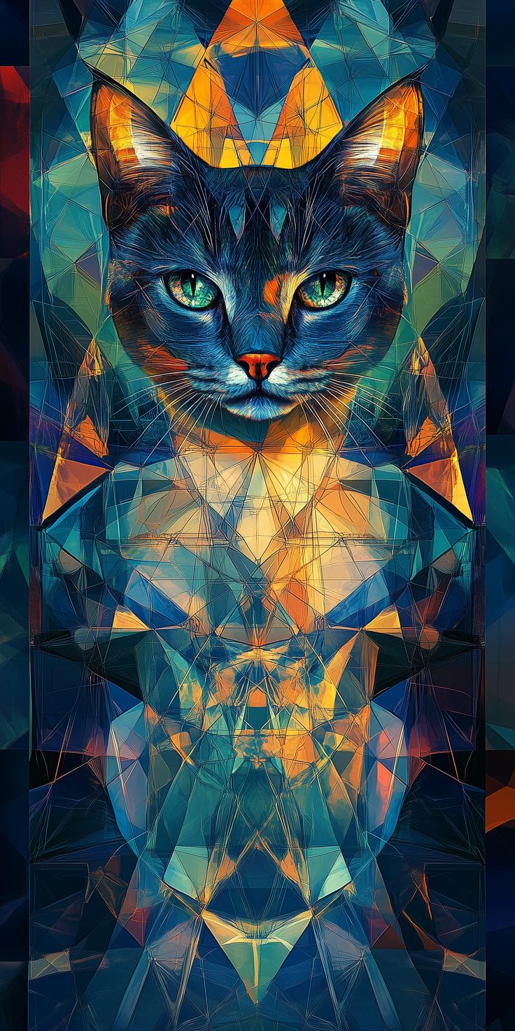 Geometric Cat Abstract Art Wallpaper