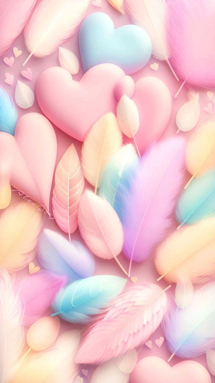 Pastel Feathers & Hearts Dream Wallpaper