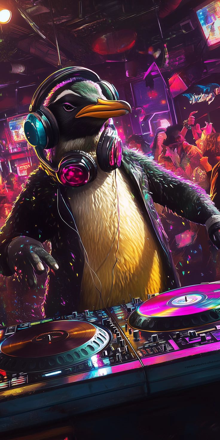 DJ Penguin: Nightlife Vibes in Neon Colors