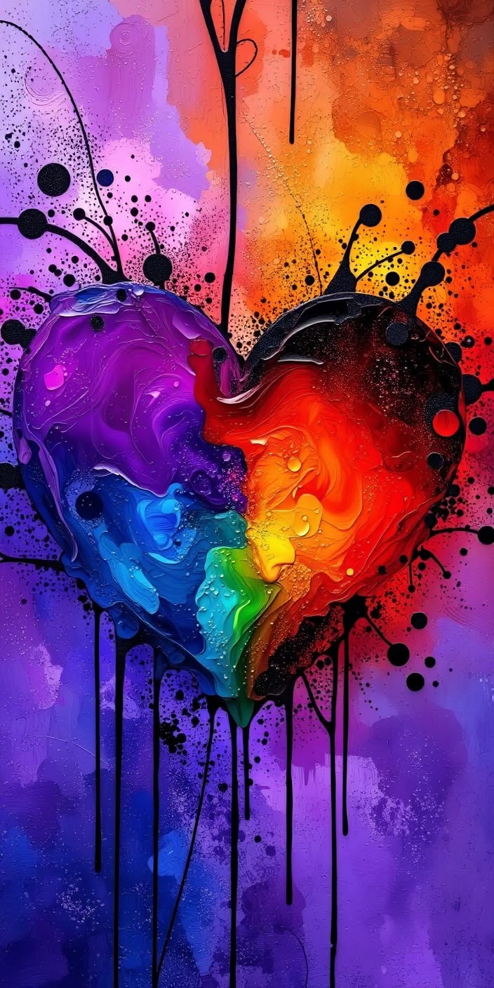 Rainbow Heart Wallpaper – Vibrant Abstract Paint Art with Color Energy