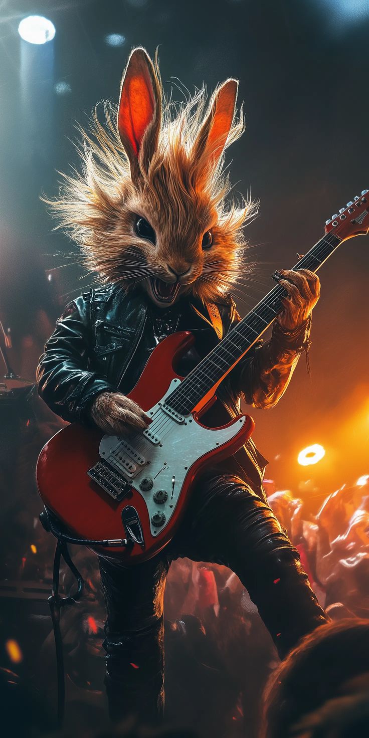 Rock Star Rabbit wallpaper : Wild Animal Guitarist on Stage