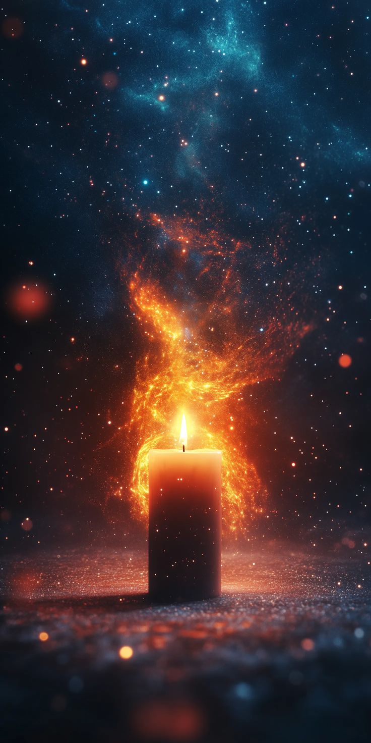 Cosmic Candle: Surreal Art of Flame and Stars