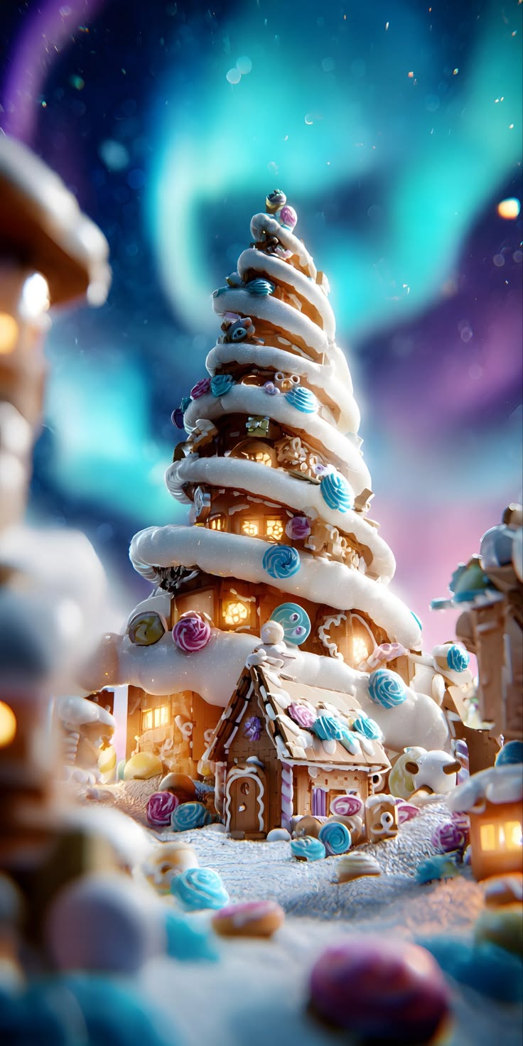 Gingerbread Village Wallpaper – Whimsical Snowy Holiday Fantasy Scene