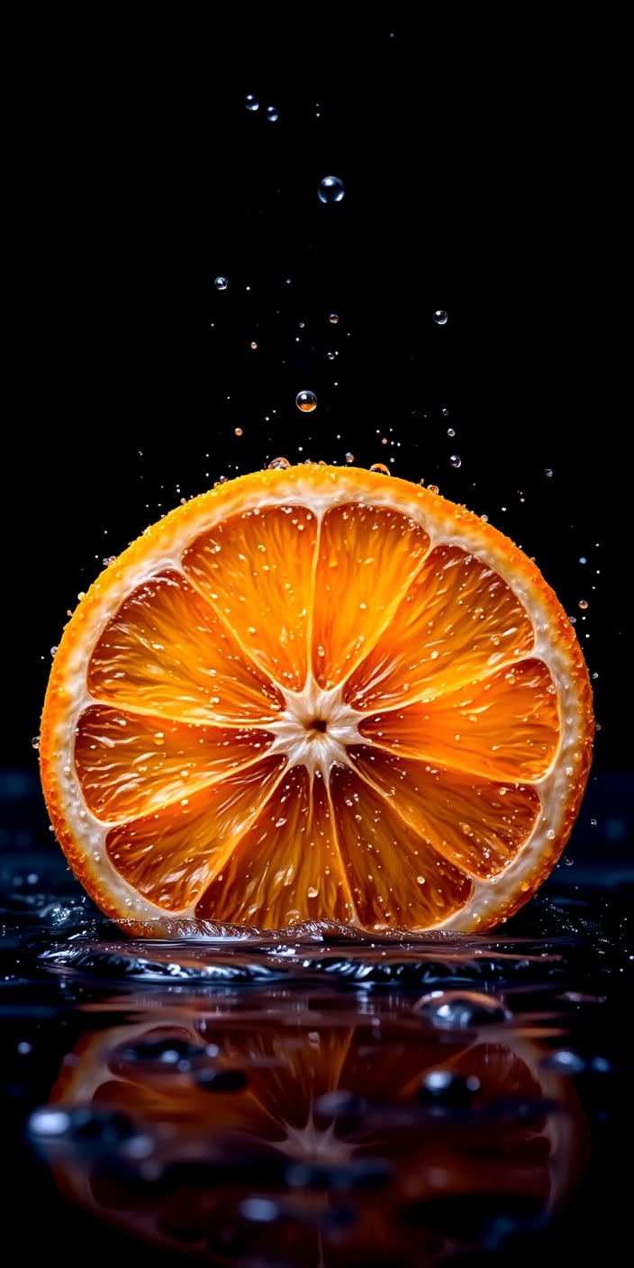 Orange Slice Wallpaper – Vibrant Fruit Close-Up 4K on Black Background