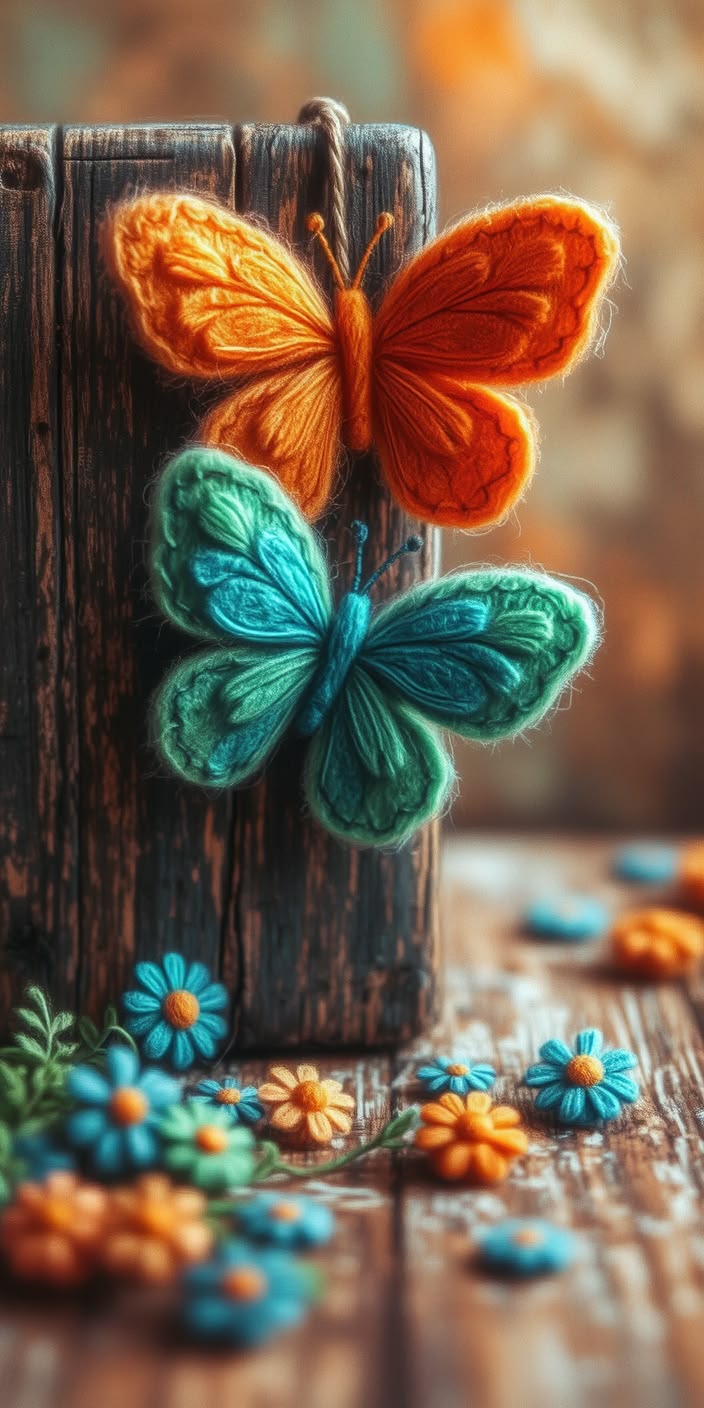 Felt Butterflies Wallpaper – Cozy Folk Art Textured Handmade Scene