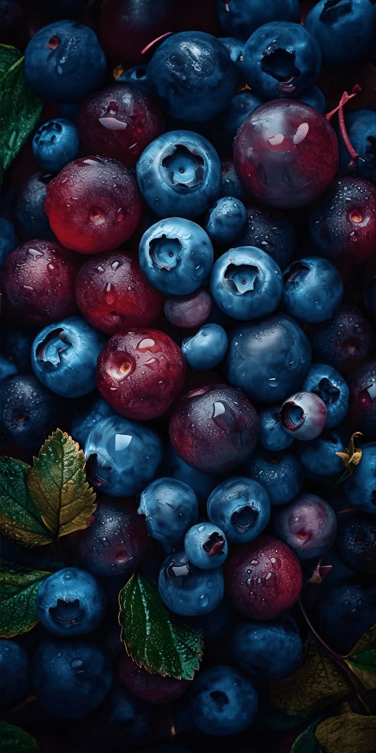 Fresh Blueberries and Raspberries with Dew
