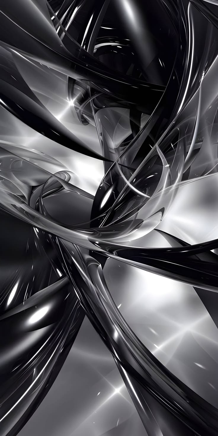 Abstract Black Wallpaper – Chrome Swirl 4K Modern Starburst Design